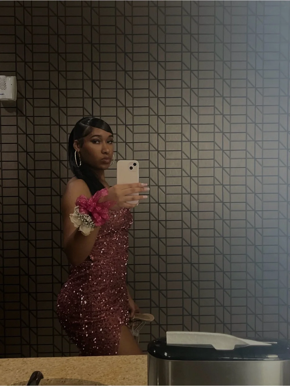 Fashion Nova Rose Pink Sequin Halter Slit Gown - Picture 3 of 3
